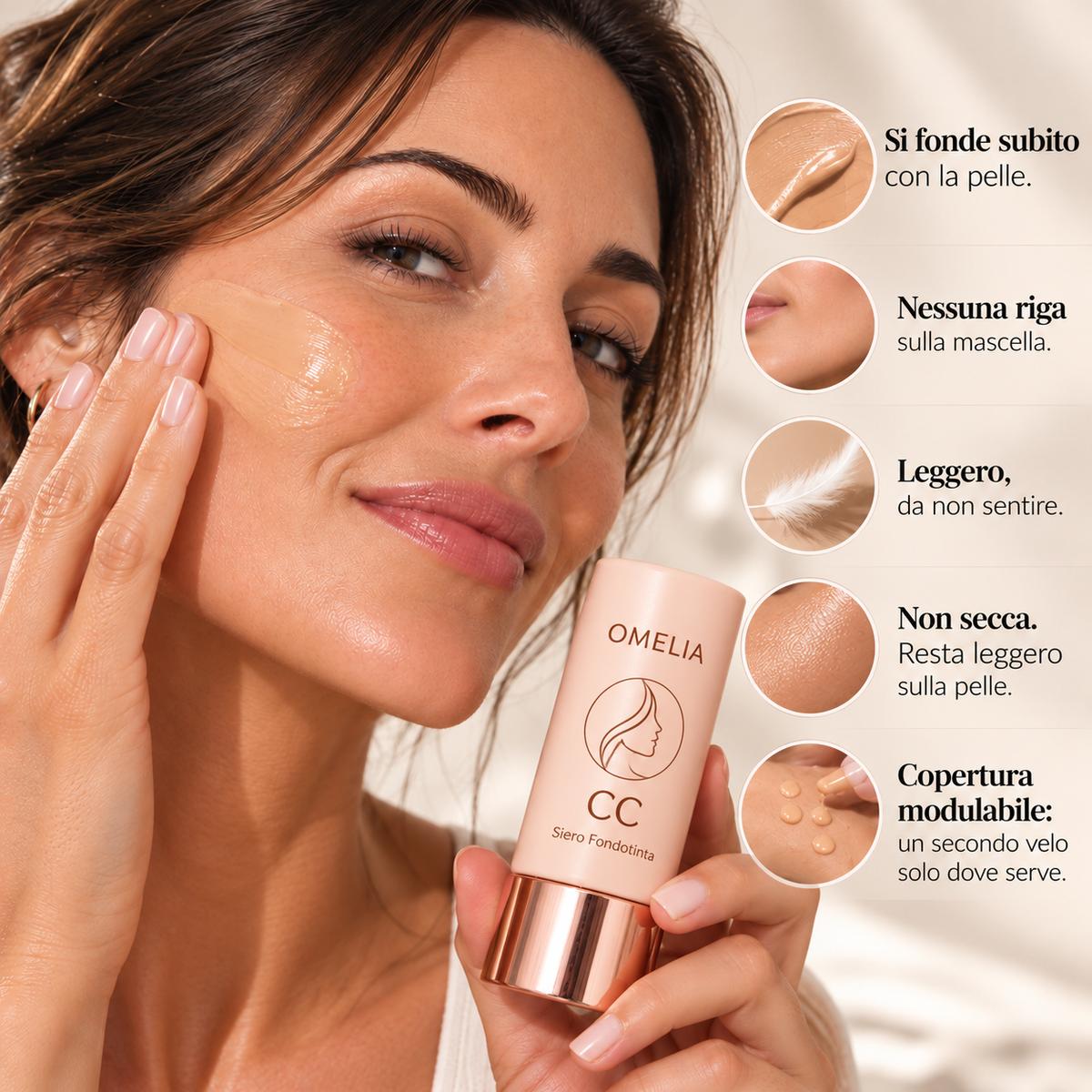 Omelia CC Siero | Fondotinta Coreano Idratante | Tonalità Adattiva ed Effetto Naturale Senza Maschera